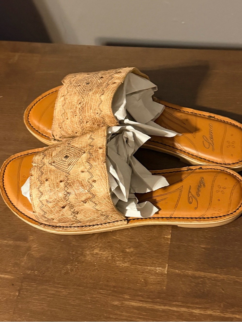 Tony Lama Tan Patterned Slide Sandals - Picture 6 of 8